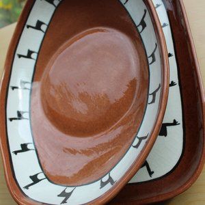 Vintage "Los Reyes" Lima Peru Hand Painted Peruvian Art Pottery Trays Llama